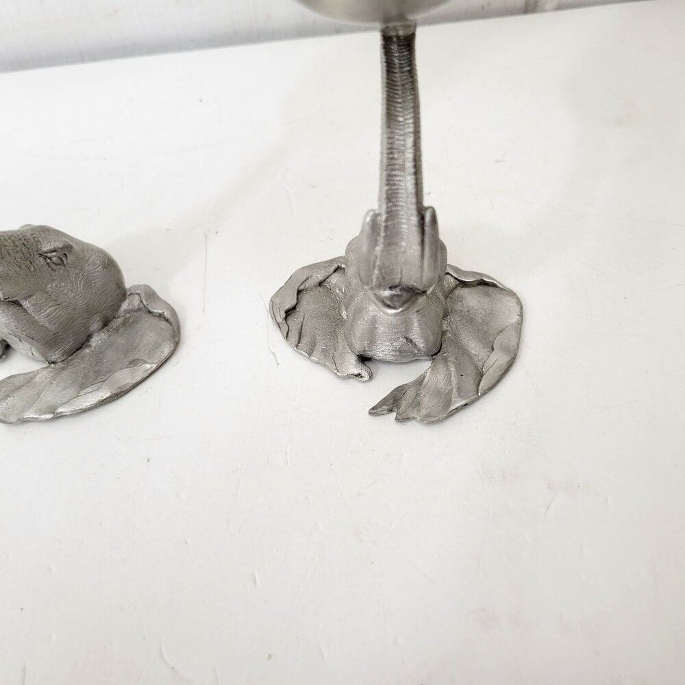 Elephant-Themed Pewter Wine Goblets Pair - Picture 10 of 11